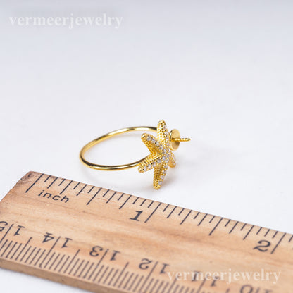 r031019 DIY 6-8mm Natural Freshwater pearl Ring accessory 925 sterling silver Adjustable size engagement jewelry ring for women