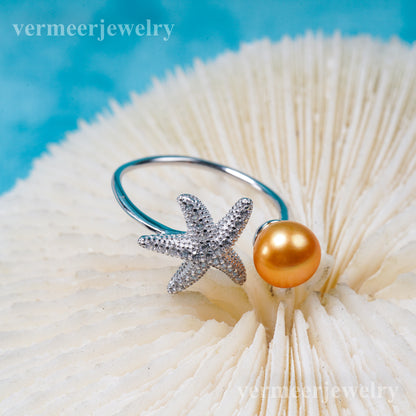 r031019 DIY 6-8mm Natural Freshwater pearl Ring accessory 925 sterling silver Adjustable size engagement jewelry ring for women