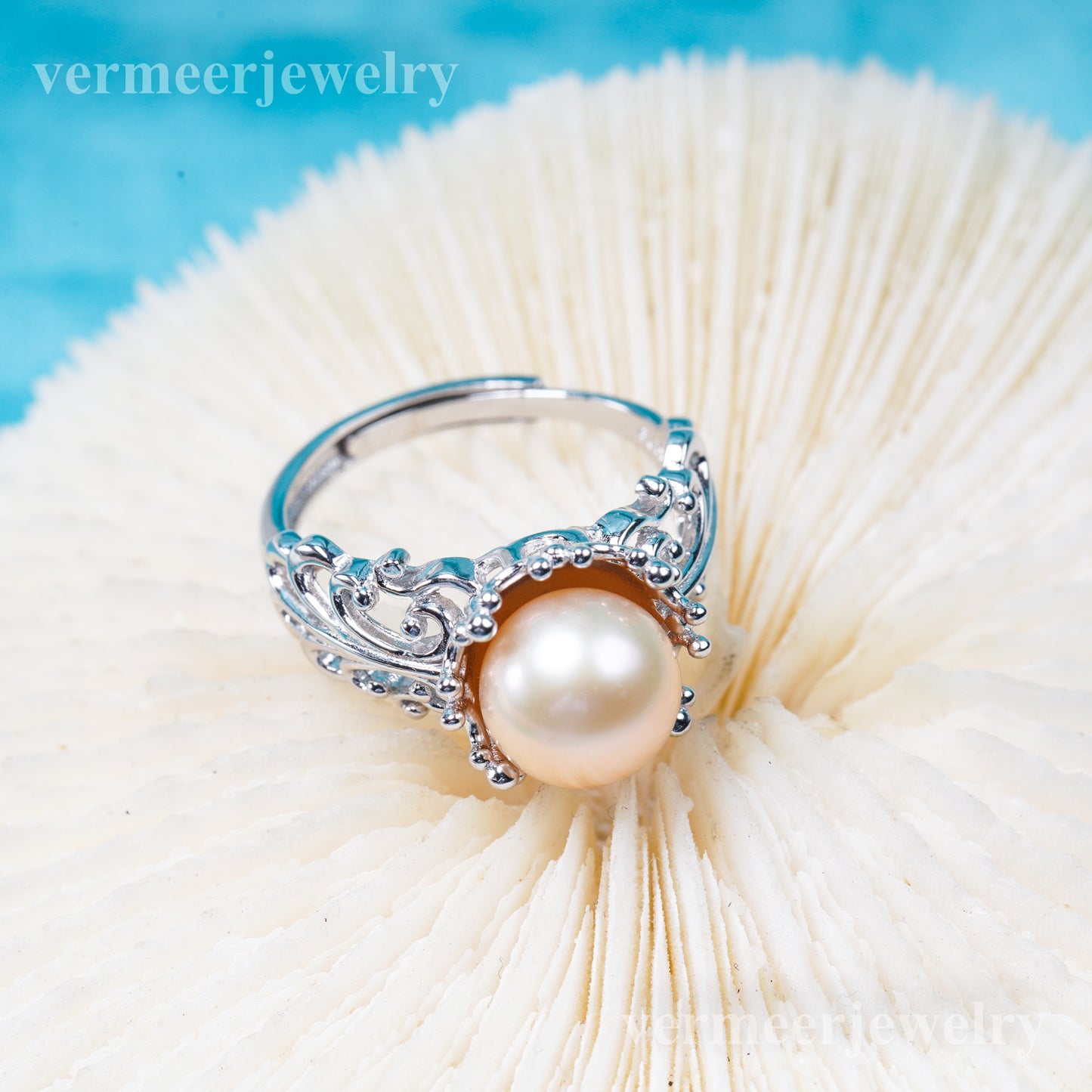 r031020 DIY 6-8mm Natural Freshwater pearl Ring accessory 925 sterling silver Adjustable size engagement jewelry ring for women