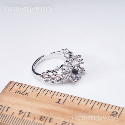 r031020 DIY 6-8mm Natural Freshwater pearl Ring accessory 925 sterling silver Adjustable size engagement jewelry ring for women