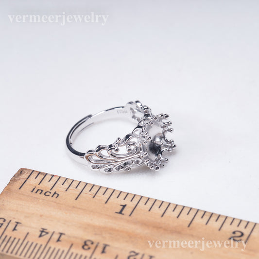 r031020 DIY 6-8mm Natural Freshwater pearl Ring accessory 925 sterling silver Adjustable size engagement jewelry ring for women