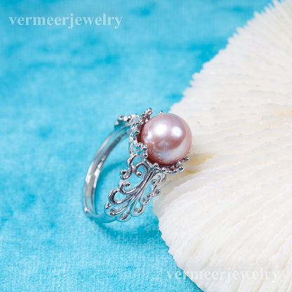 r031020 DIY 6-8mm Natural Freshwater pearl Ring accessory 925 sterling silver Adjustable size engagement jewelry ring for women