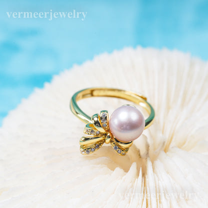 r031022 DIY 6-8mm Natural Freshwater pearl Ring accessory 925 sterling silver Adjustable size engagement jewelry ring for women