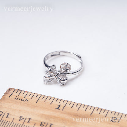 r031022 DIY 6-8mm Natural Freshwater pearl Ring accessory 925 sterling silver Adjustable size engagement jewelry ring for women