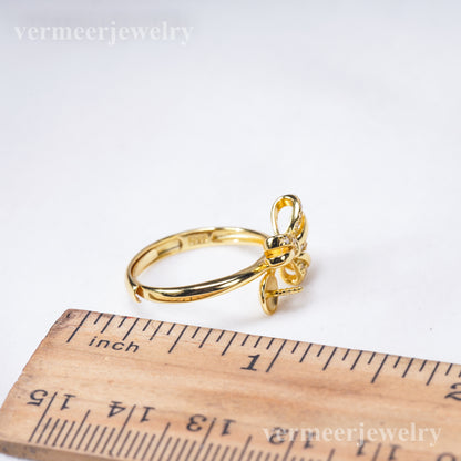 r031022 DIY 6-8mm Natural Freshwater pearl Ring accessory 925 sterling silver Adjustable size engagement jewelry ring for women