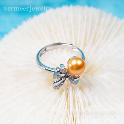 r031022 DIY 6-8mm Natural Freshwater pearl Ring accessory 925 sterling silver Adjustable size engagement jewelry ring for women