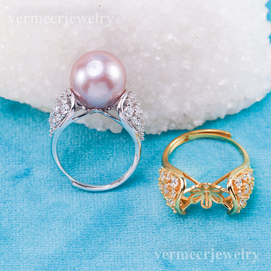 re010995 DIY 9-11mm Natural Freshwater pearl Ring accessory 925 sterling silver Adjustable size engagement ring for women