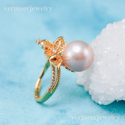 re011044 DIY 9-11mm Natural Freshwater pearl Ring accessory 925 sterling silver Adjustable size engagement ring for women