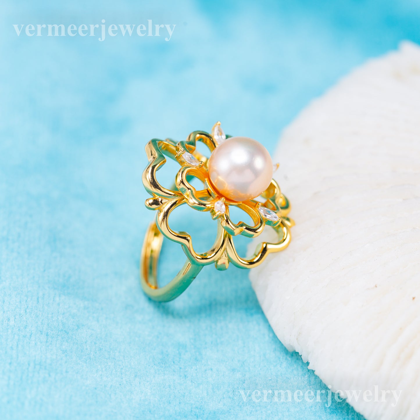 r011045 DIY 6-8mm Natural Freshwater pearl Ring accessory 925 sterling silver Adjustable size engagement ring for women