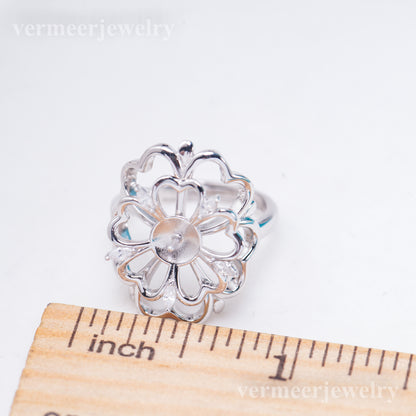 r011045 DIY 6-8mm Natural Freshwater pearl Ring accessory 925 sterling silver Adjustable size engagement ring for women