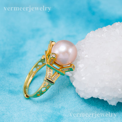 re011048 DIY 9-11mm Natural Freshwater pearl Ring accessory 925 sterling silver Adjustable size engagement ring for women