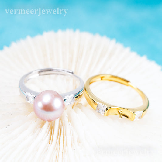 re011075 DIY 9-11mm Natural Freshwater pearl Ring accessory 925 sterling silver Adjustable size engagement ring for women