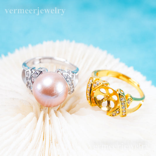 re011090 DIY 9-11mm Natural Freshwater pearl Ring accessory 925 sterling silver Adjustable size engagement ring for women
