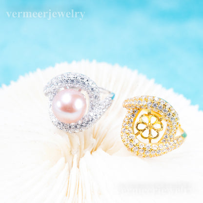 re011096 DIY 9-11mm Natural Freshwater pearl Ring accessory 925 sterling silver Adjustable size engagement ring for women