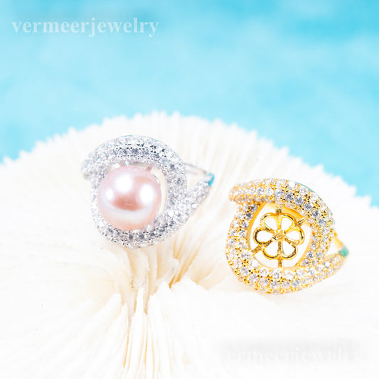 re011096 DIY 9-11mm Natural Freshwater pearl Ring accessory 925 sterling silver Adjustable size engagement ring for women