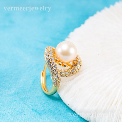 re011096 DIY 9-11mm Natural Freshwater pearl Ring accessory 925 sterling silver Adjustable size engagement ring for women