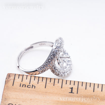 re011096 DIY 9-11mm Natural Freshwater pearl Ring accessory 925 sterling silver Adjustable size engagement ring for women