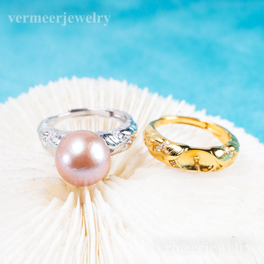 re011098 DIY 9-11mm Natural Freshwater pearl Ring accessory 925 sterling silver Adjustable size engagement ring for women