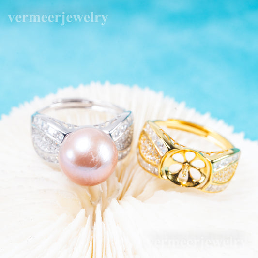 re011100 DIY 9-11mm Natural Freshwater pearl Ring accessory 925 sterling silver Adjustable size engagement ring for women