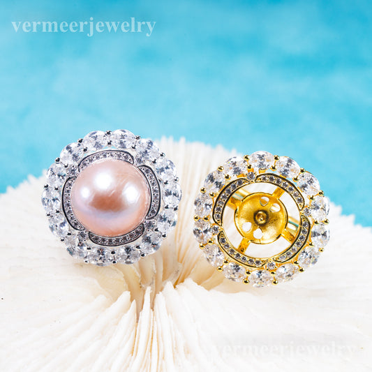 re011105 DIY 9-11mm Natural Freshwater pearl Ring accessory 925 sterling silver Adjustable size engagement ring for women