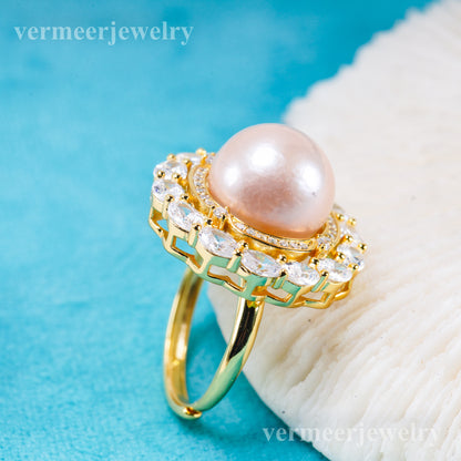 re011105 DIY 9-11mm Natural Freshwater pearl Ring accessory 925 sterling silver Adjustable size engagement ring for women