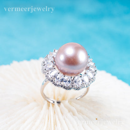 re011108 DIY 9-11mm Natural Freshwater pearl Ring accessory 925 sterling silver Adjustable size engagement ring for women