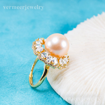 re011108 DIY 9-11mm Natural Freshwater pearl Ring accessory 925 sterling silver Adjustable size engagement ring for women