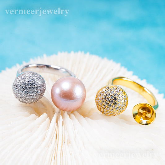 re011109 DIY 9-11mm Natural Freshwater pearl Ring accessory 925 sterling silver Adjustable size engagement ring for women