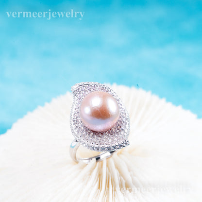 re011110 DIY 9-11mm Natural Freshwater pearl Ring accessory 925 sterling silver Adjustable size engagement ring for women