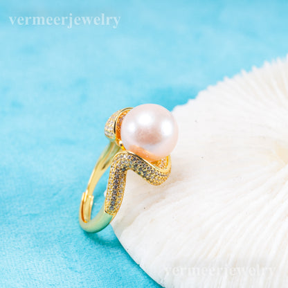 re011111 DIY 9-11mm Natural Freshwater pearl Ring accessory 925 sterling silver Adjustable size engagement ring for women