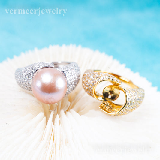 re011112 DIY 9-11mm Natural Freshwater pearl Ring accessory 925 sterling silver Adjustable size engagement ring for women