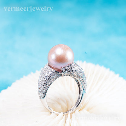 re011112 DIY 9-11mm Natural Freshwater pearl Ring accessory 925 sterling silver Adjustable size engagement ring for women