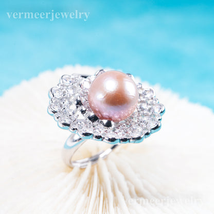 re011113 DIY 9-11mm Natural Freshwater pearl Ring accessory 925 sterling silver Adjustable size engagement ring for women