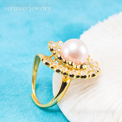 re011113 DIY 9-11mm Natural Freshwater pearl Ring accessory 925 sterling silver Adjustable size engagement ring for women