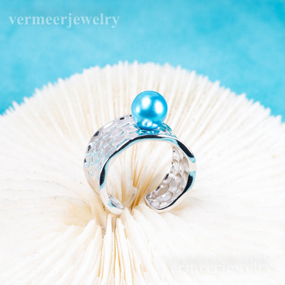 r011099 DIY 6-8mm Natural Freshwater pearl Ring accessory 925 sterling silver Adjustable size engagement jewelry ring for women
