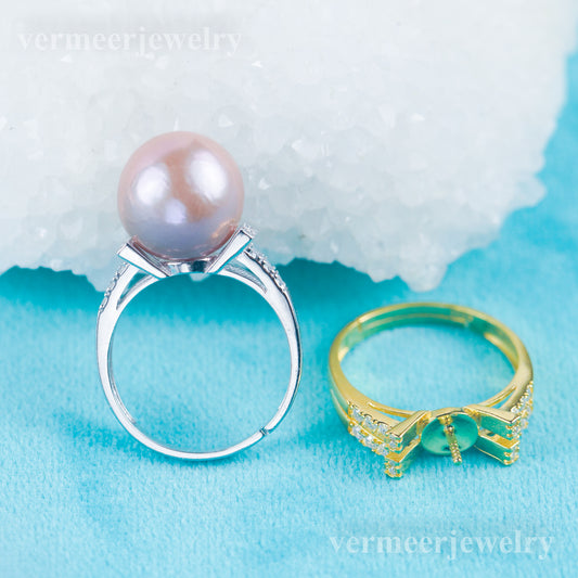 re030973 DIY 9-11mm Natural Freshwater pearl Ring accessory 925 sterling silver Adjustable size engagement ring for women