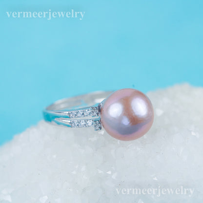 re030973 DIY 9-11mm Natural Freshwater pearl Ring accessory 925 sterling silver Adjustable size engagement ring for women
