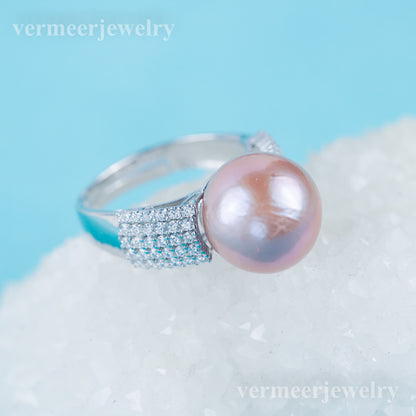 re030974 DIY 9-11mm Natural Freshwater pearl Ring accessory 925 sterling silver Adjustable size engagement ring for women