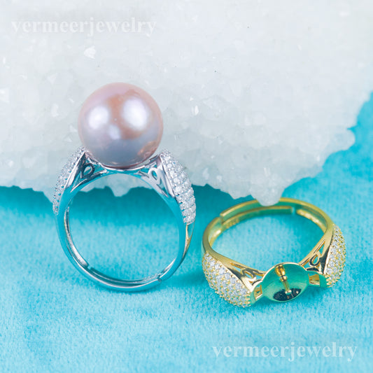 re030975 DIY 9-11mm Natural Freshwater pearl Ring accessory 925 sterling silver Adjustable size engagement ring for women
