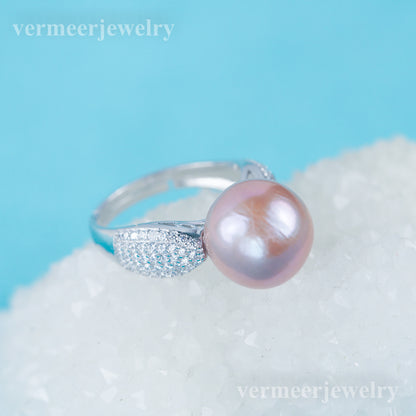 re030975 DIY 9-11mm Natural Freshwater pearl Ring accessory 925 sterling silver Adjustable size engagement ring for women