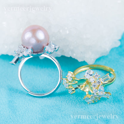 re030976 DIY 9-11mm Natural Freshwater pearl Ring accessory 925 sterling silver Adjustable size engagement ring for women