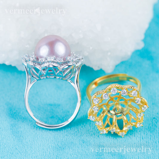 re030978 DIY 9-11mm Natural Freshwater pearl Ring accessory 925 sterling silver Adjustable size engagement ring for women