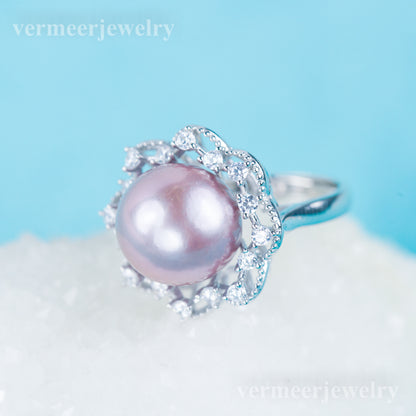 re030978 DIY 9-11mm Natural Freshwater pearl Ring accessory 925 sterling silver Adjustable size engagement ring for women