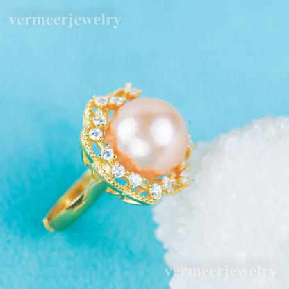 re030978 DIY 9-11mm Natural Freshwater pearl Ring accessory 925 sterling silver Adjustable size engagement ring for women