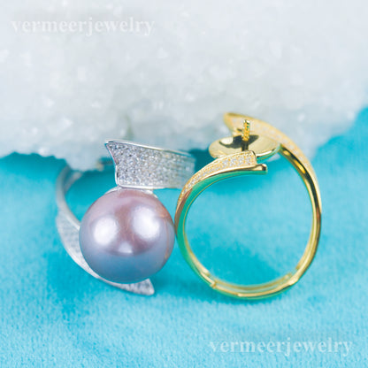 re030979 DIY 9-11mm Natural Freshwater pearl Ring accessory 925 sterling silver Adjustable size engagement ring for women