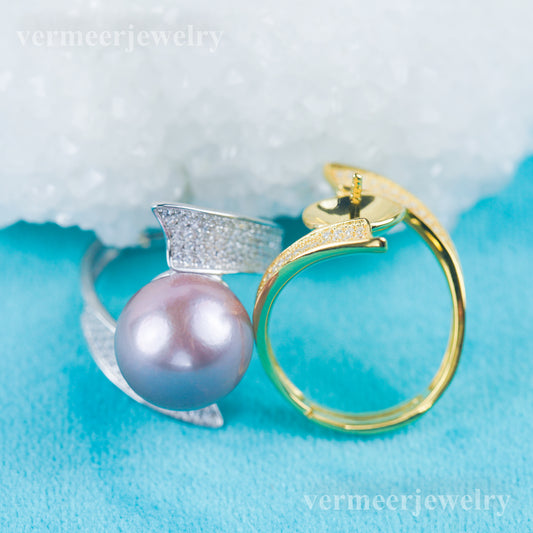 re030979 DIY 9-11mm Natural Freshwater pearl Ring accessory 925 sterling silver Adjustable size engagement ring for women