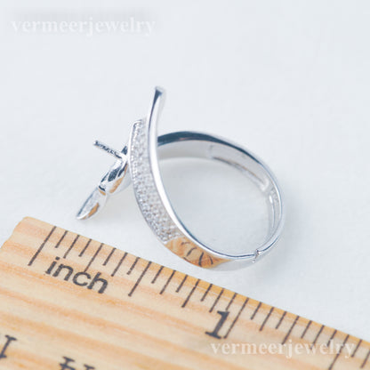 re030979 DIY 9-11mm Natural Freshwater pearl Ring accessory 925 sterling silver Adjustable size engagement ring for women