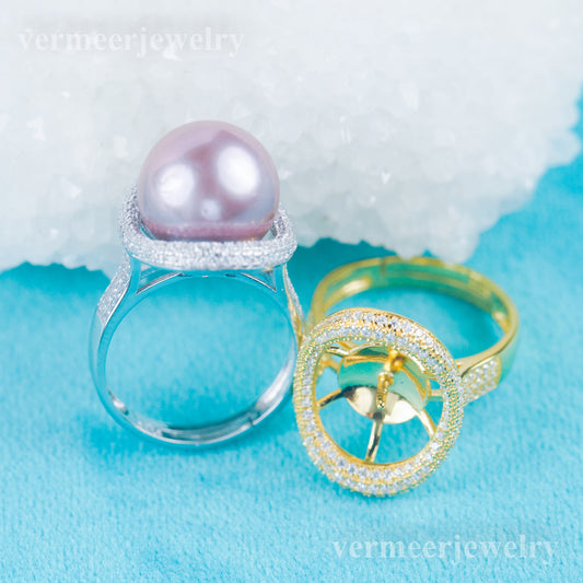 re030980 DIY 9-11mm Natural Freshwater pearl Ring accessory 925 sterling silver Adjustable size engagement ring for women