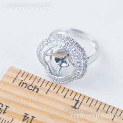 re030983 DIY 9-11mm Natural Freshwater pearl Ring accessory 925 sterling silver Adjustable size engagement ring for women