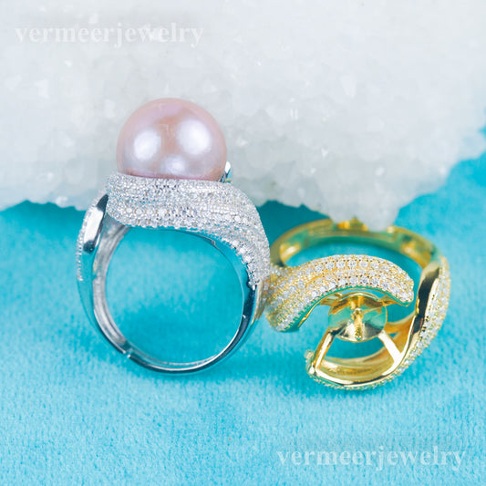 re030984 DIY 9-11mm Natural Freshwater pearl Ring accessory 925 sterling silver Adjustable size engagement ring for women
